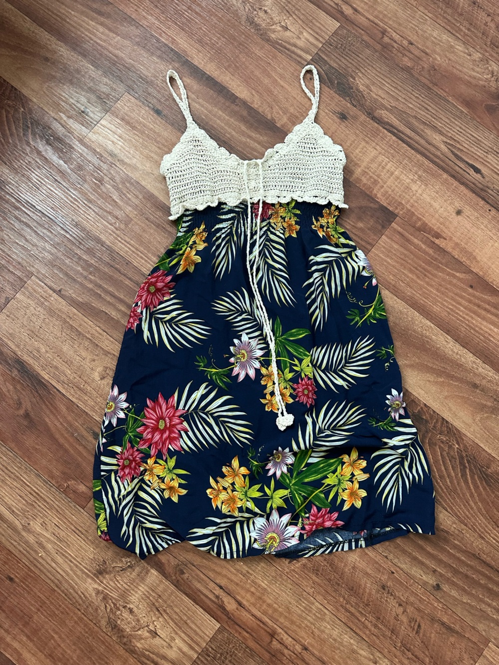 Aris Navy Floral Crochet-Top Sundress